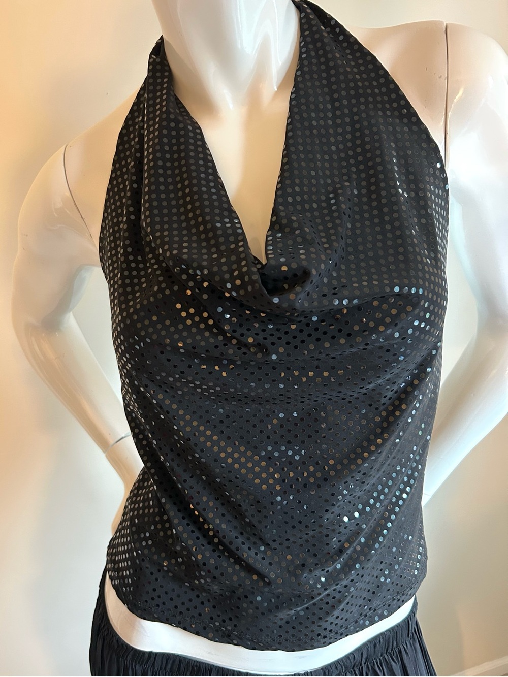 Forever 21 Black Halter Sequin Dot Top
